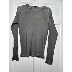 Zara Long Sleeve T-Shirt Women's S Gray Ribbed Crew Neck Top Stretch Y2K Retro